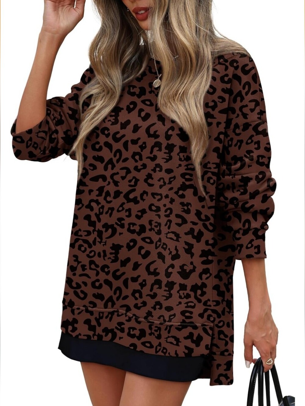 Women’s Leopard Print Long Sleeve Tunic Top - Brown